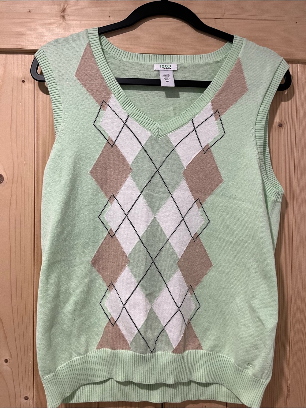 IZOD XFG Woman’s Mint Green Argyle V-Neck Sweater Vest Large ⛳️